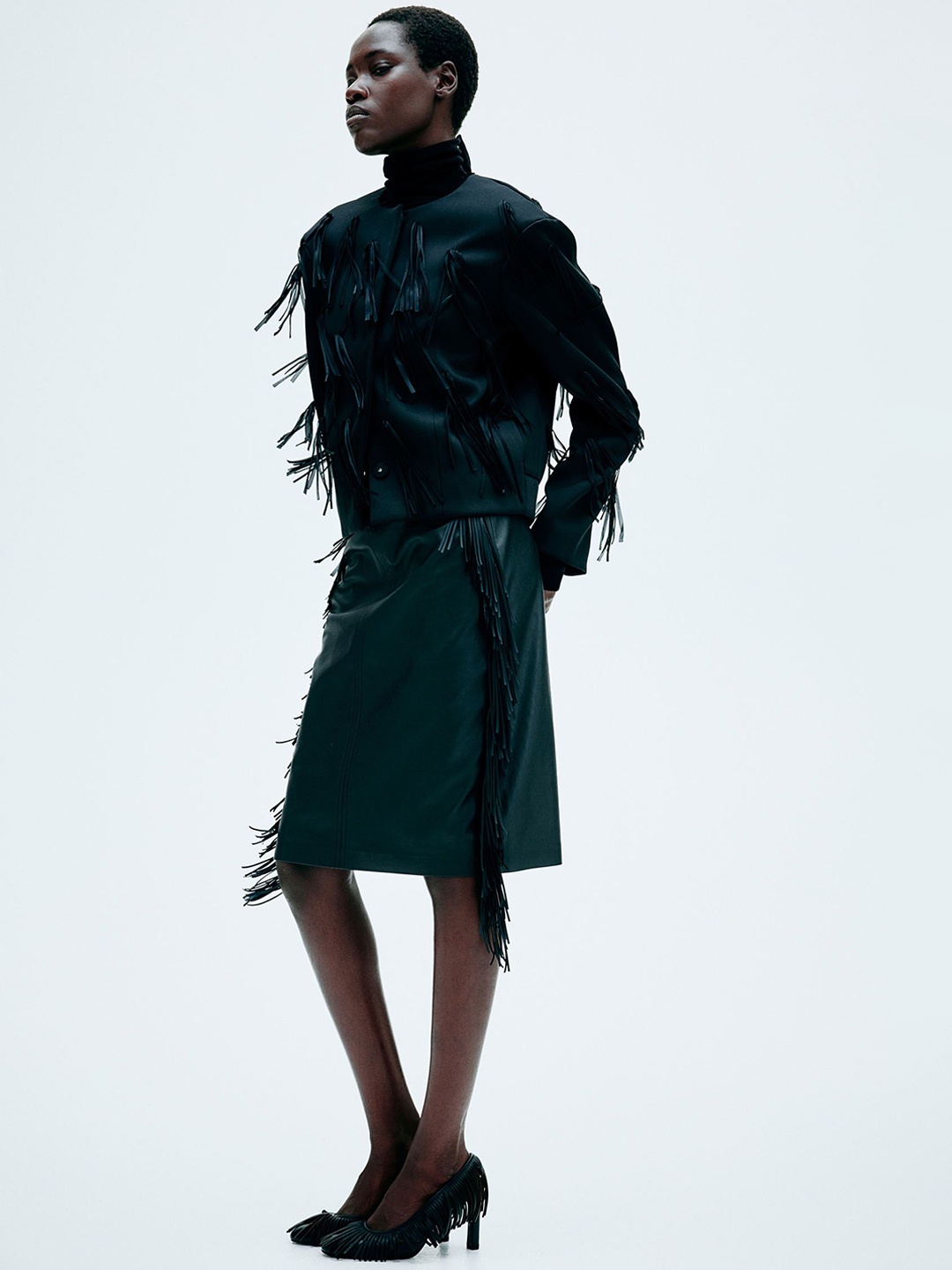 

H&M Fringed Coated Skirt, Green