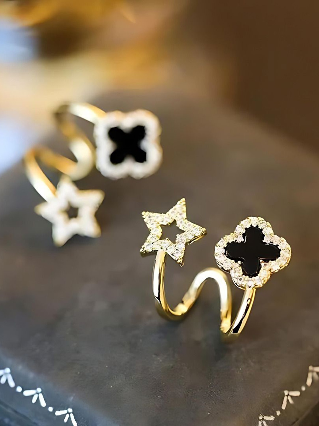 

Celestique Korean Artificial Stones Studded Contemporary Shaped Studs, Gold