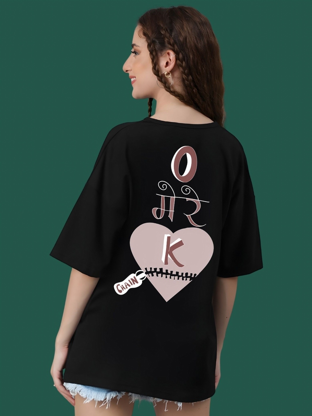 

DressBerry Women Typography Printed Round Neck Cotton Oversized T-shirt, Black