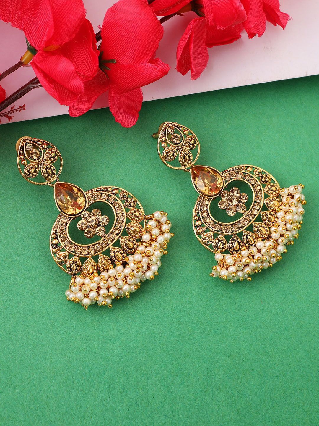 

Anouk Gold-Plated Cubic Zirconia Studded Geometric Chandbali