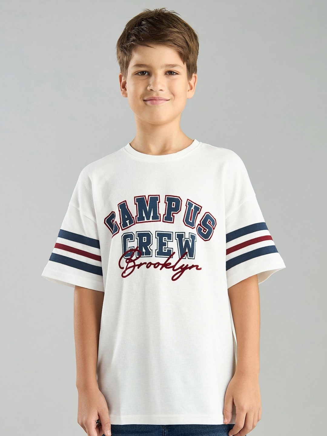 

max Boys Typography Printed Applique T-shirt, White