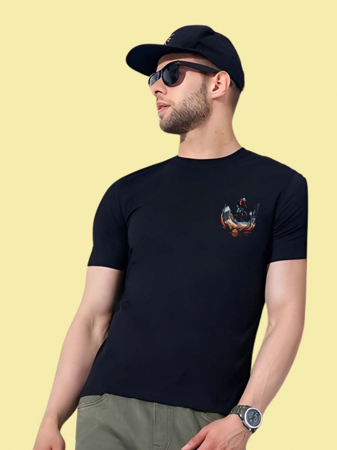 

THE BEETEL HOUSE Men Drop-Shoulder Sleeves T-shirt, Black