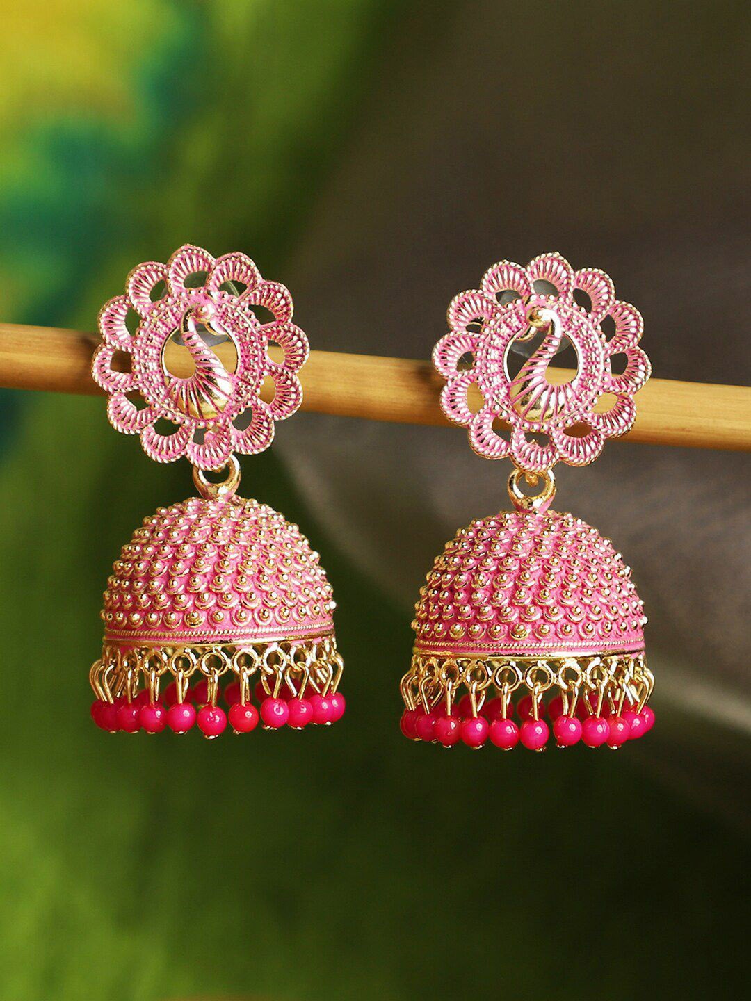 

Anouk Gold Plated Dome Shaped Jhumkas Earrings, Pink