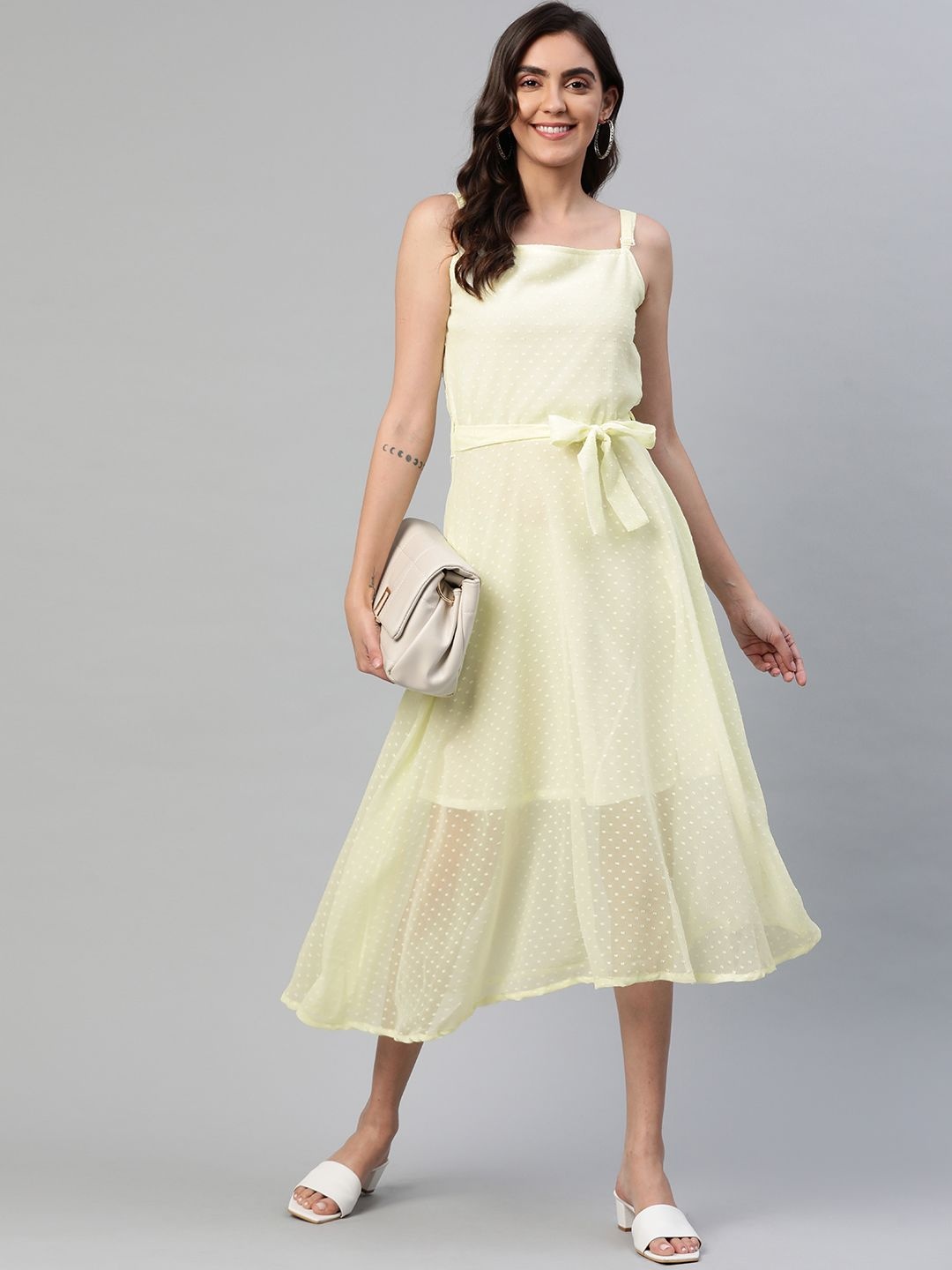 

CORSICA Women Shoulder Straps A-Line Midi Dress, Lime green