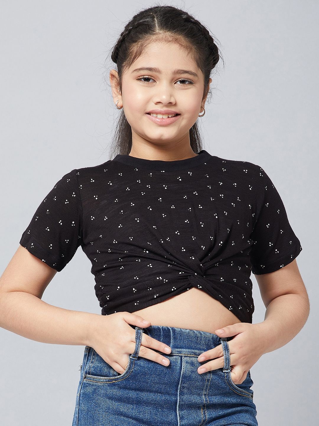 

Stylo Bug Embellished Cotton Wrap Top, Black