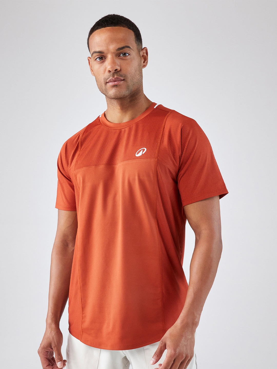 

Artengo By Decathlon Men Self Design Round Neck T-shirt, Rust