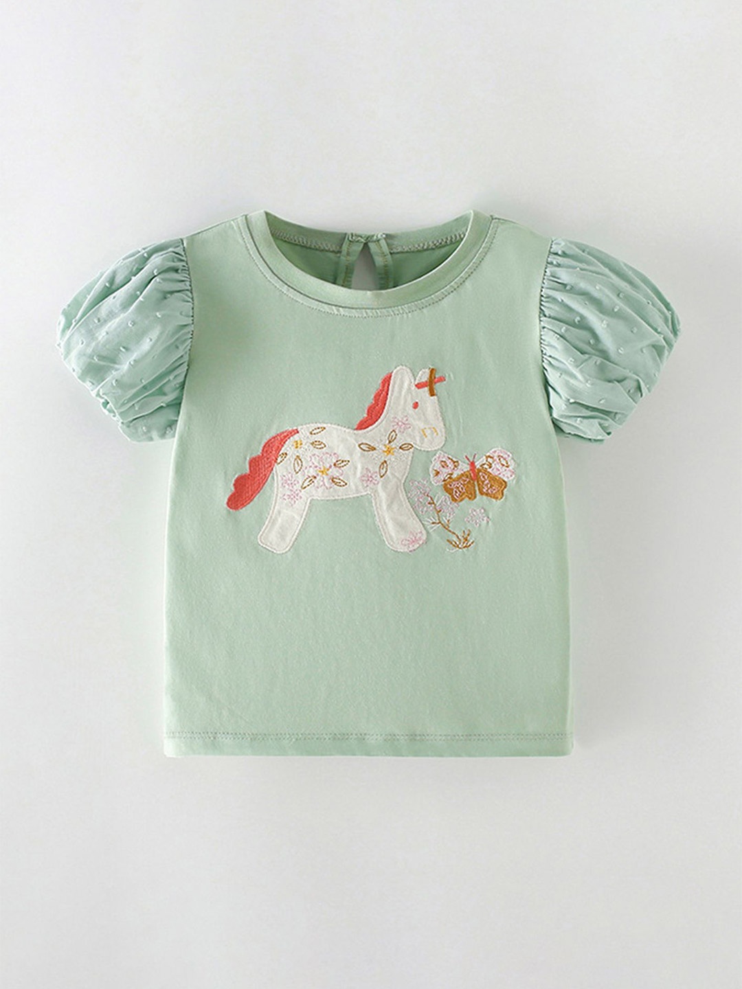 

LULU & SKY Girls Embroidered Puff Sleeves Top, Green