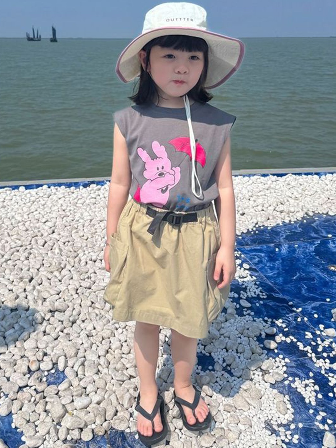 

LULU & SKY Girls High Rise Knee Length A line Skirt Comes with a belt, Khaki