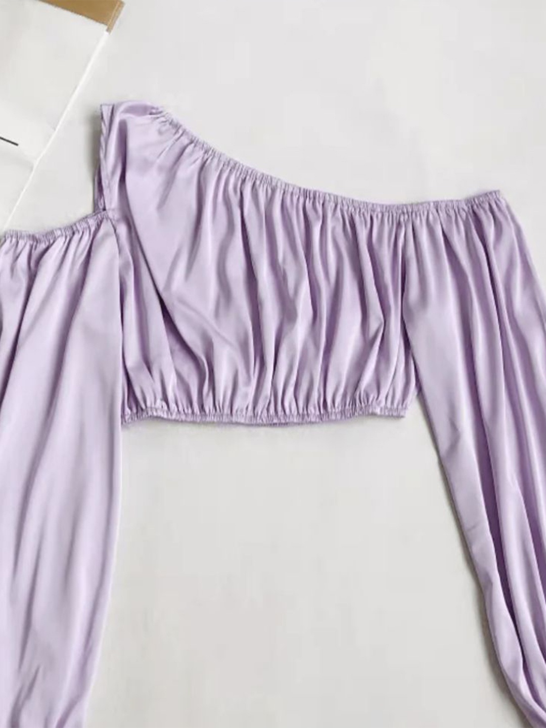 

MADE FOR HER LABEL Tessa Asymmetrical Shoulder Cut Outs Crop Top For Women, Purple