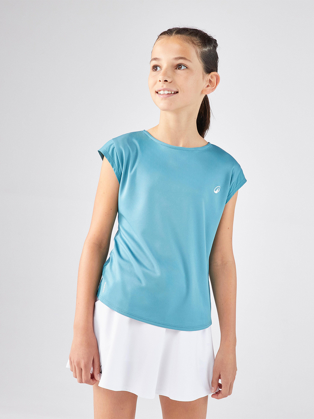 

Artengo By Decathlon Girls Solid Round Neck T-shirt, Turquoise blue