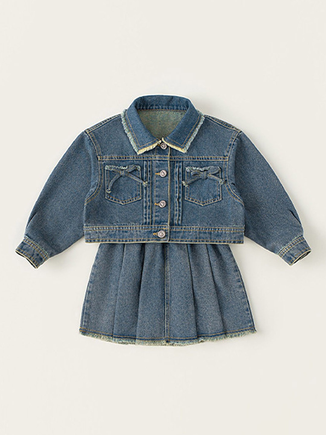 

LULU & SKY Girls Spread Collar Washed Solid Cotton Casual Denim Jacket, Blue