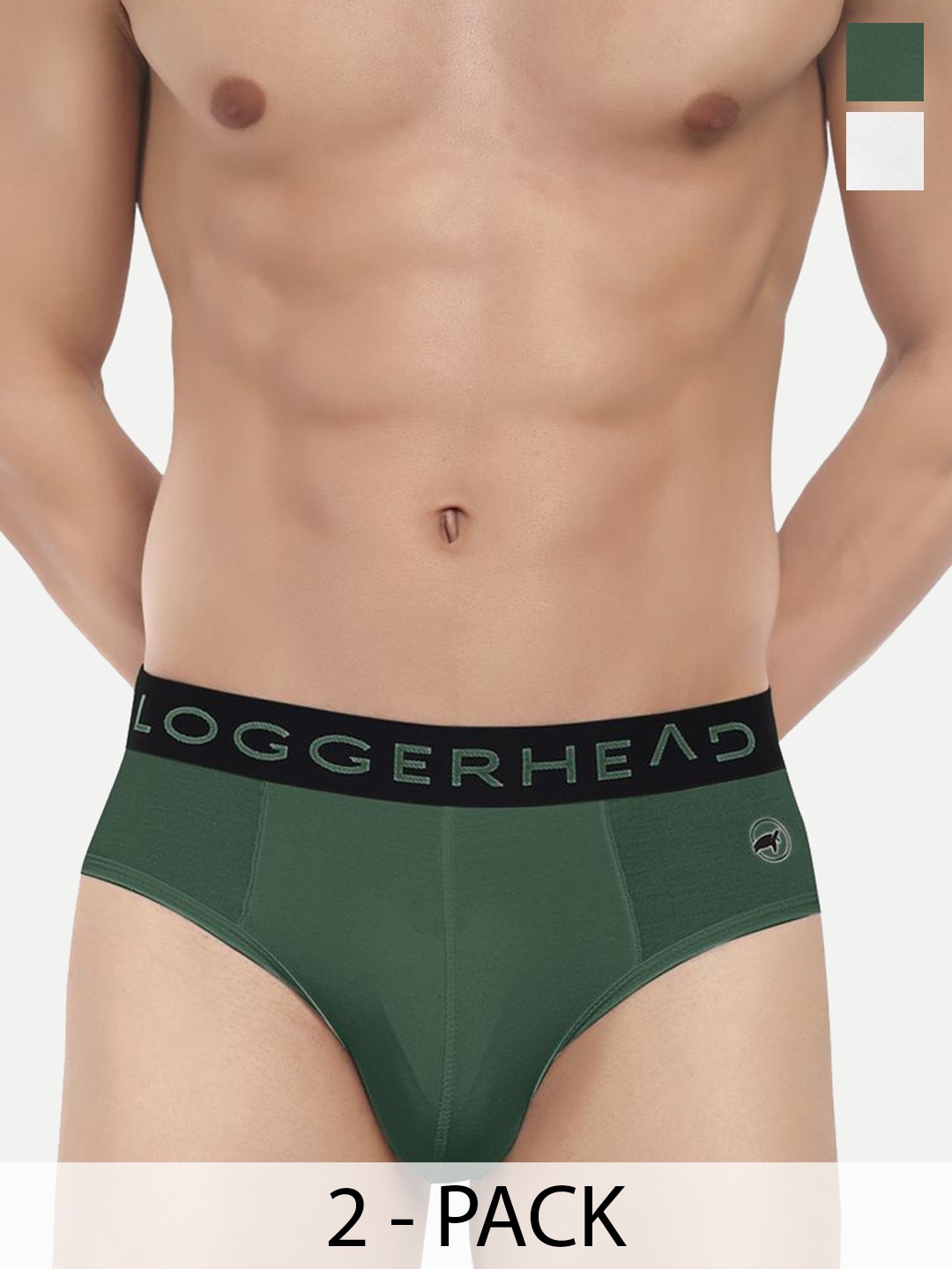 

LOGGERHEAD Pack Of 2 Cotton Hipster Briefs LHMB013-Garden-White, Green