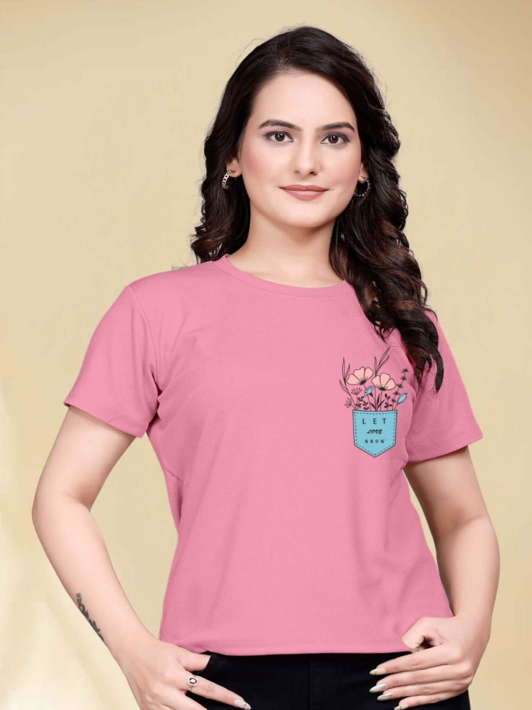 

Moda Rapido Women Printed Round Neck Tshirt, Pink
