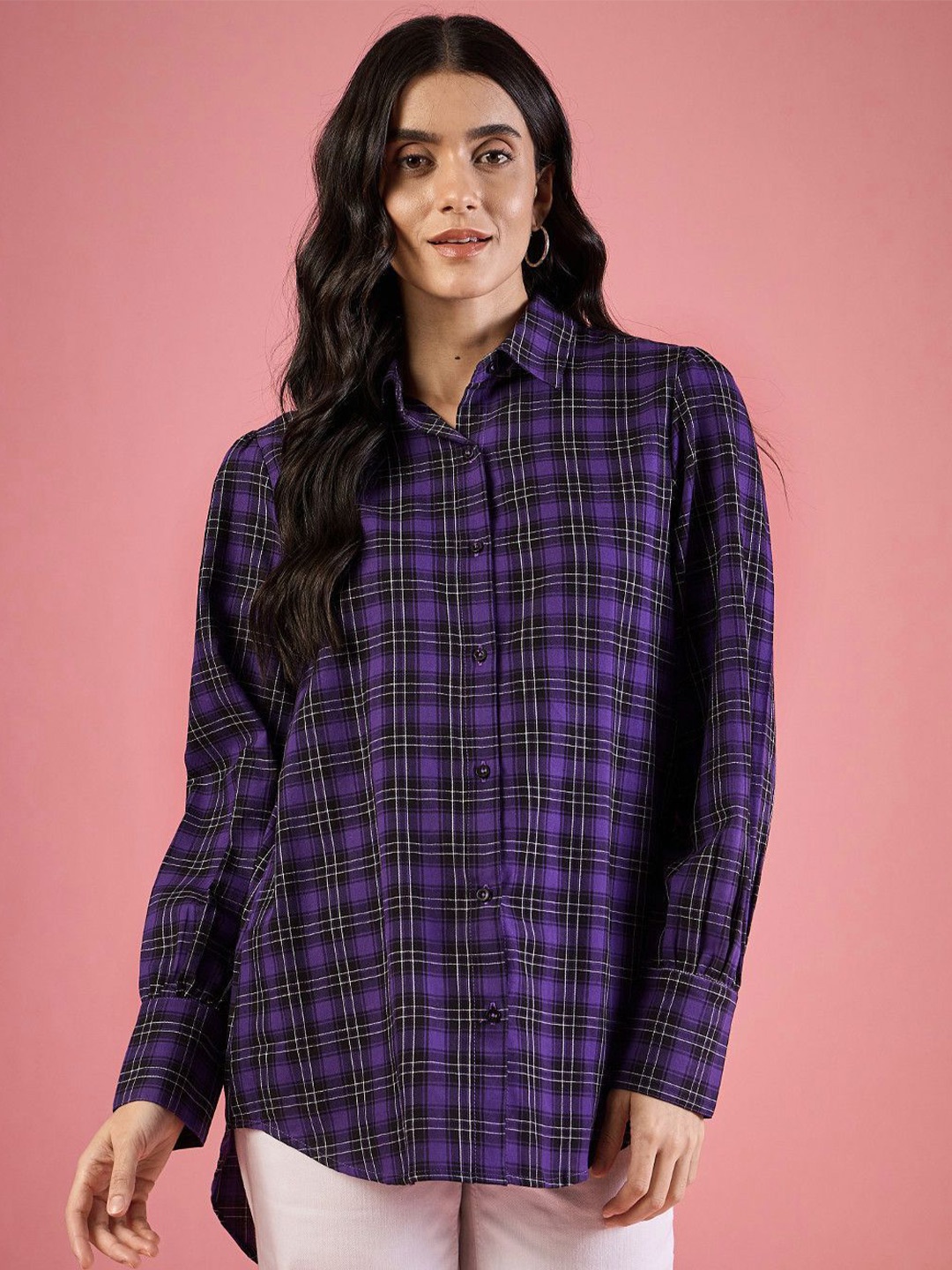 

Moda Rapido Women Classic Opaque Printed Casual Shirt, Purple