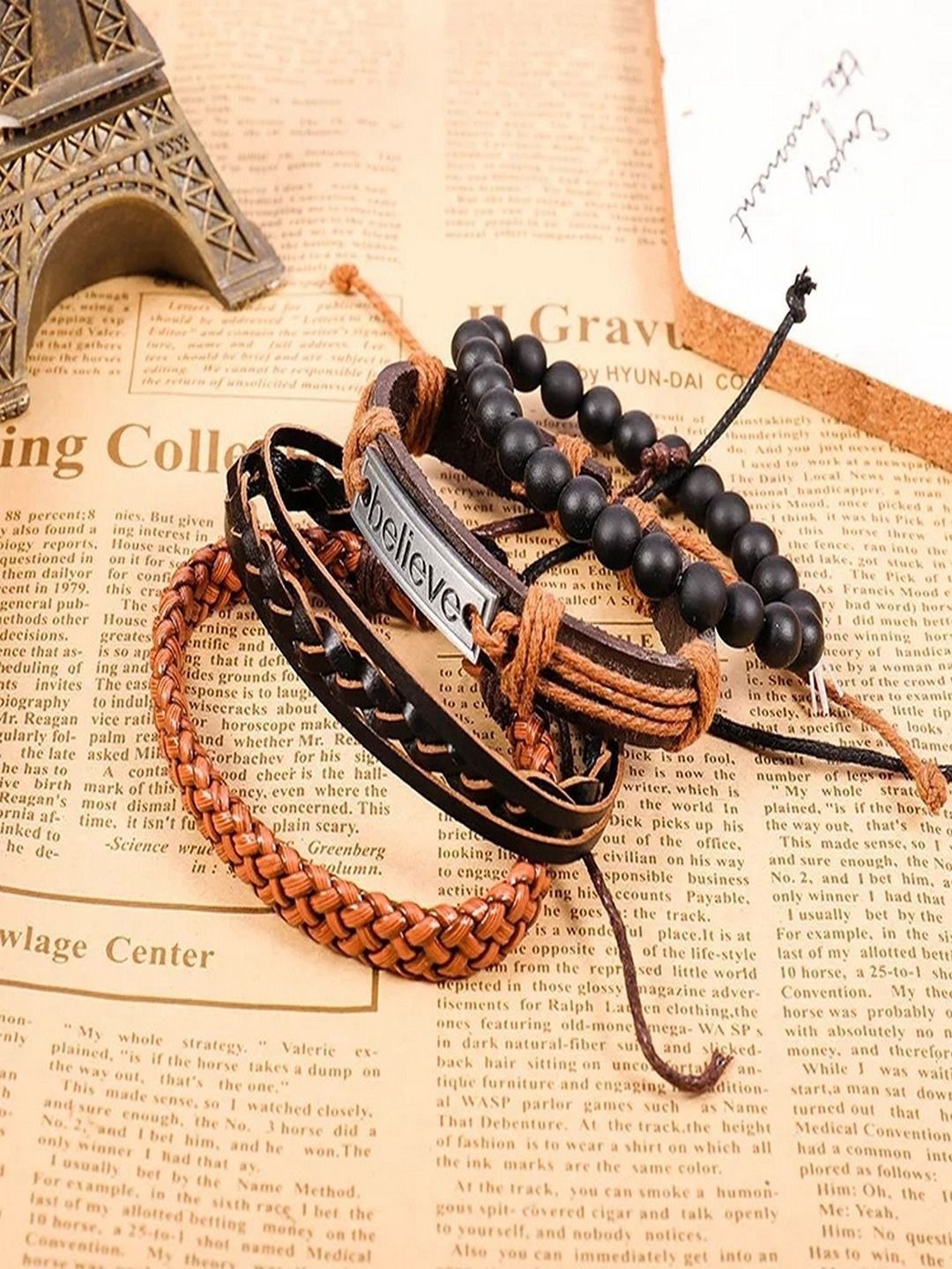

The Roadster Set Of 4 Men Wraparound Bracelet, Brown