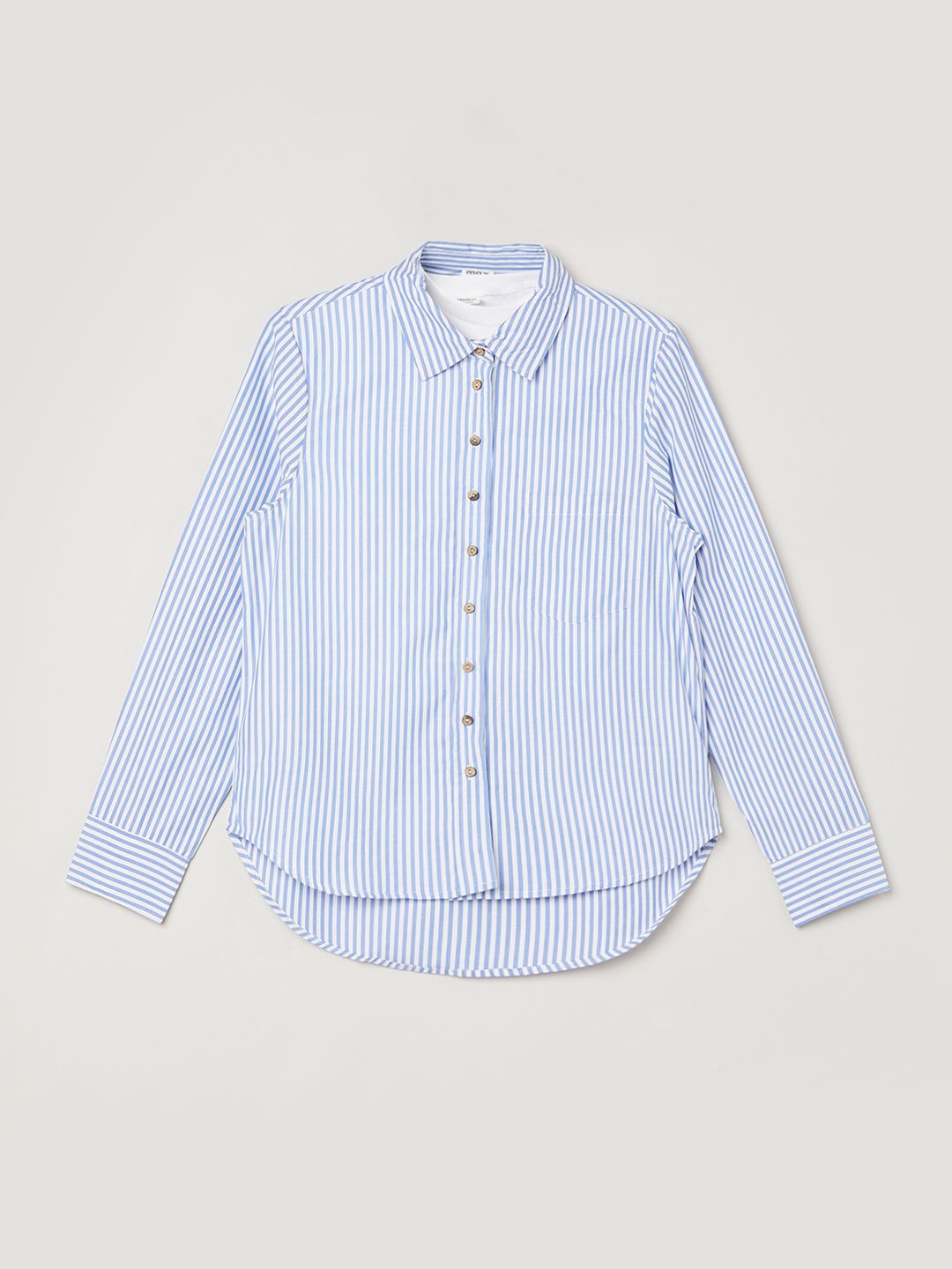 

max Girls Spread Collar Vertical Striped Cotton Casual Shirt, Blue