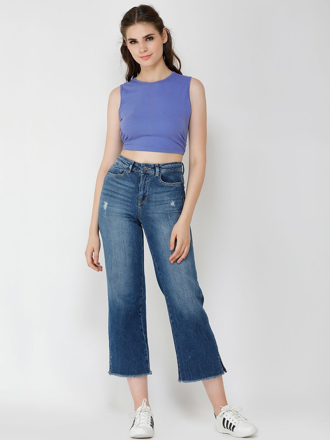 

Moda Rapido Women Solid Round Neck Cotton Top, Lavender