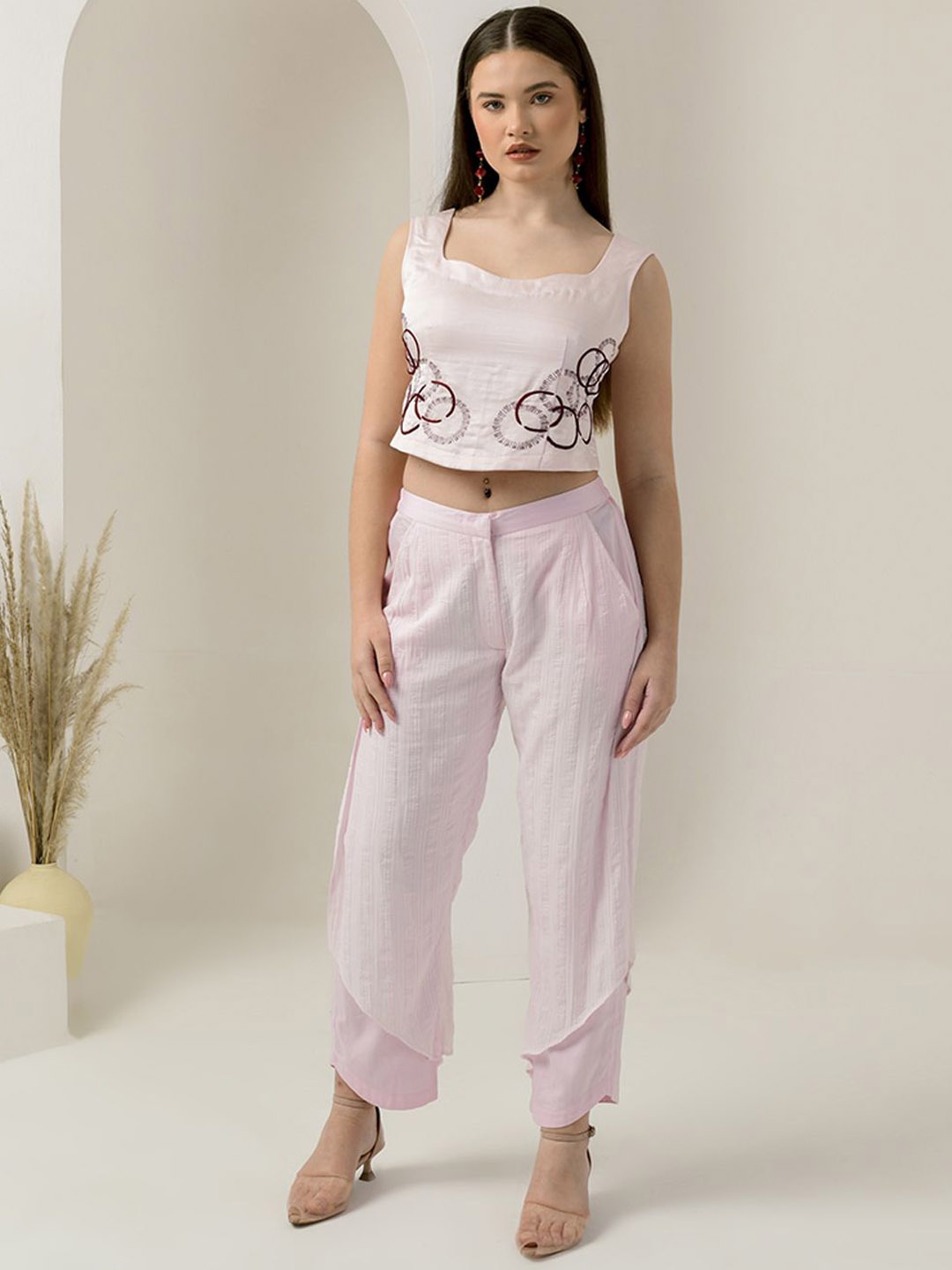 

First Resort by Ramola Bachchan Women Cotton Smart Parallel Trousers, Pink