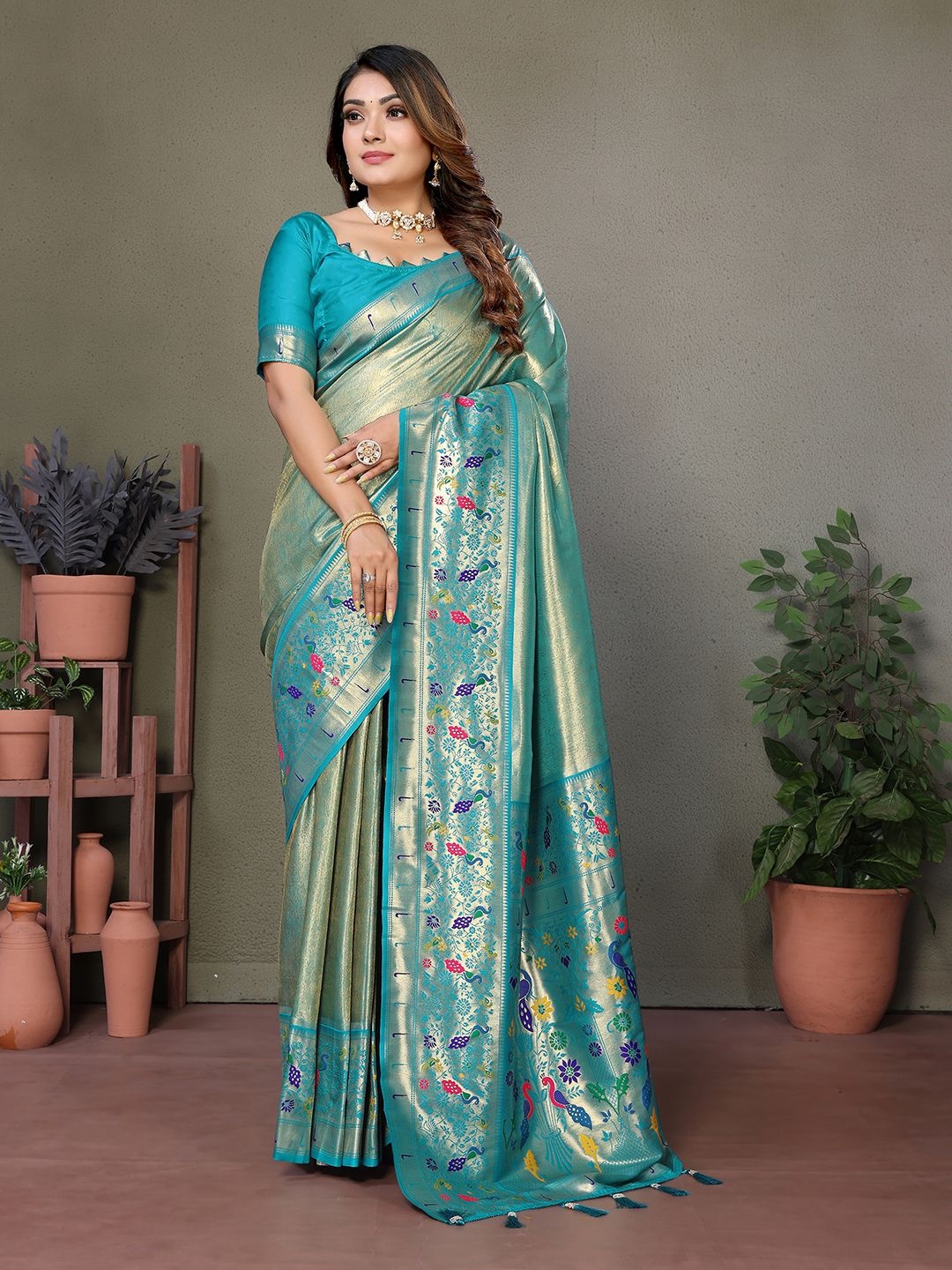 

LeeliPeeri Designer Woven Design Zari Silk Blend Banarasi Saree, Blue