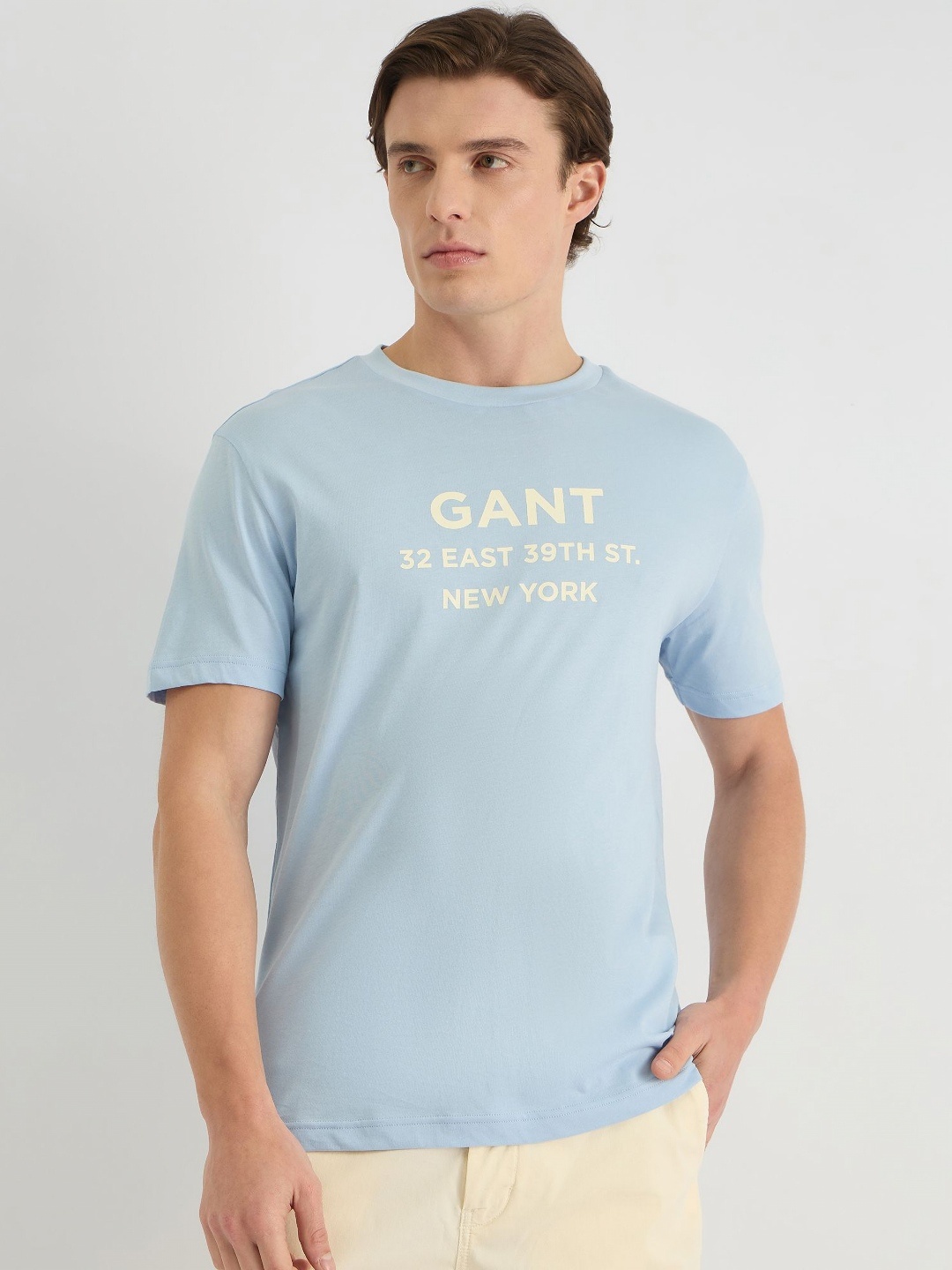 

GANT Men Typography Printed Round Neck Cotton T-shirt, Blue