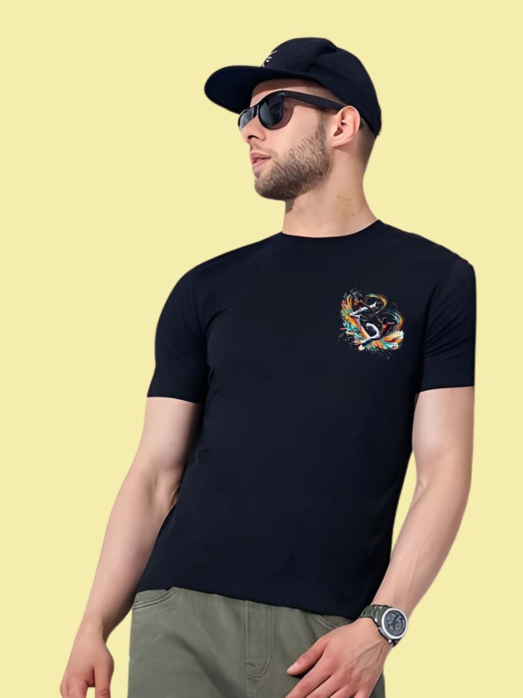 

THE BEETEL HOUSE Men Drop-Shoulder Sleeves T-shirt, Black