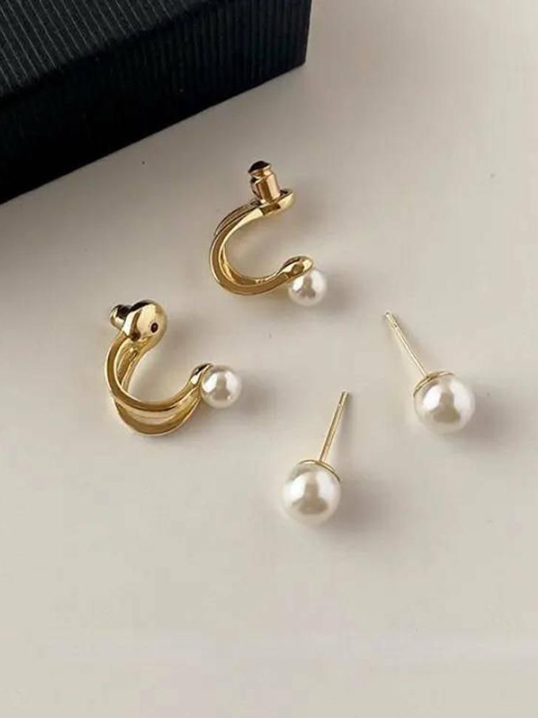 

Celestique Pearls Beaded Double Sided Contemporary Shaped Korean Studs, Gold