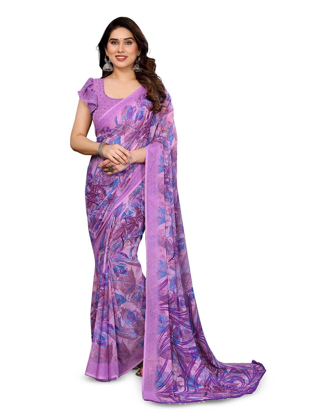 

Moda Rapido Poly Georgette Saree, Purple