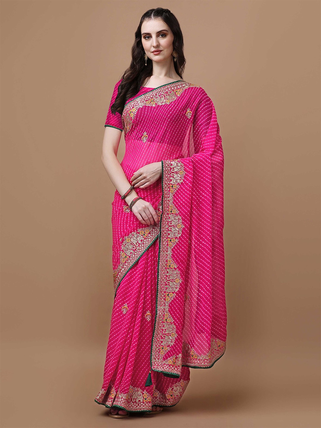 

DIVASTRI Bandhani Poly Georgette Designer Bandhani Saree, Pink