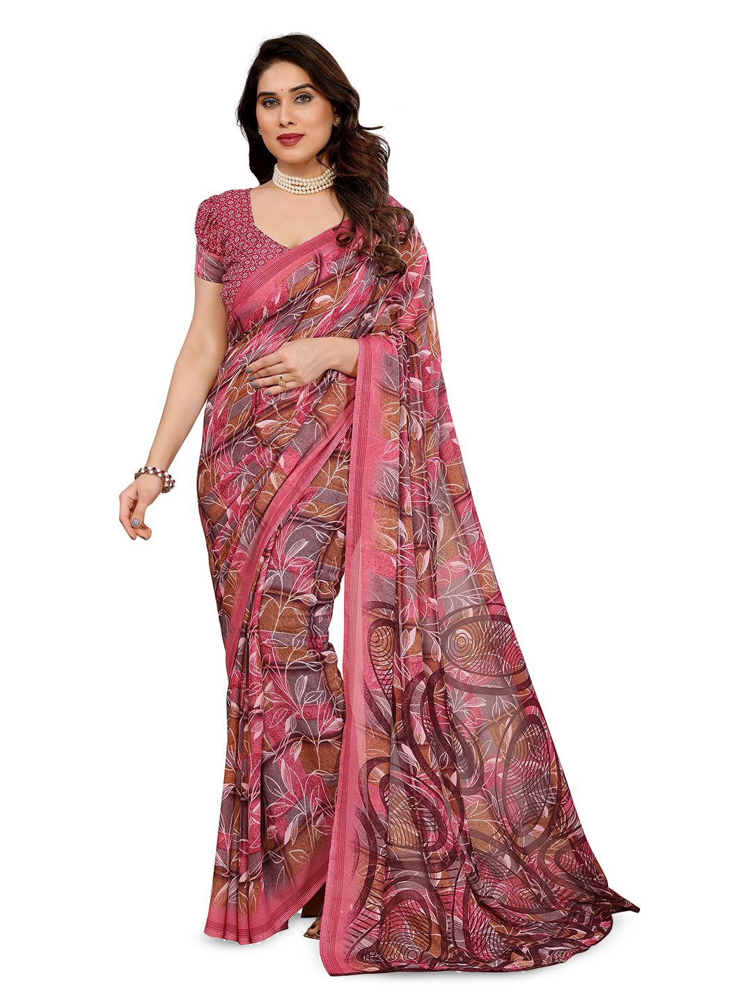 

Moda Rapido Poly Georgette Saree, Maroon