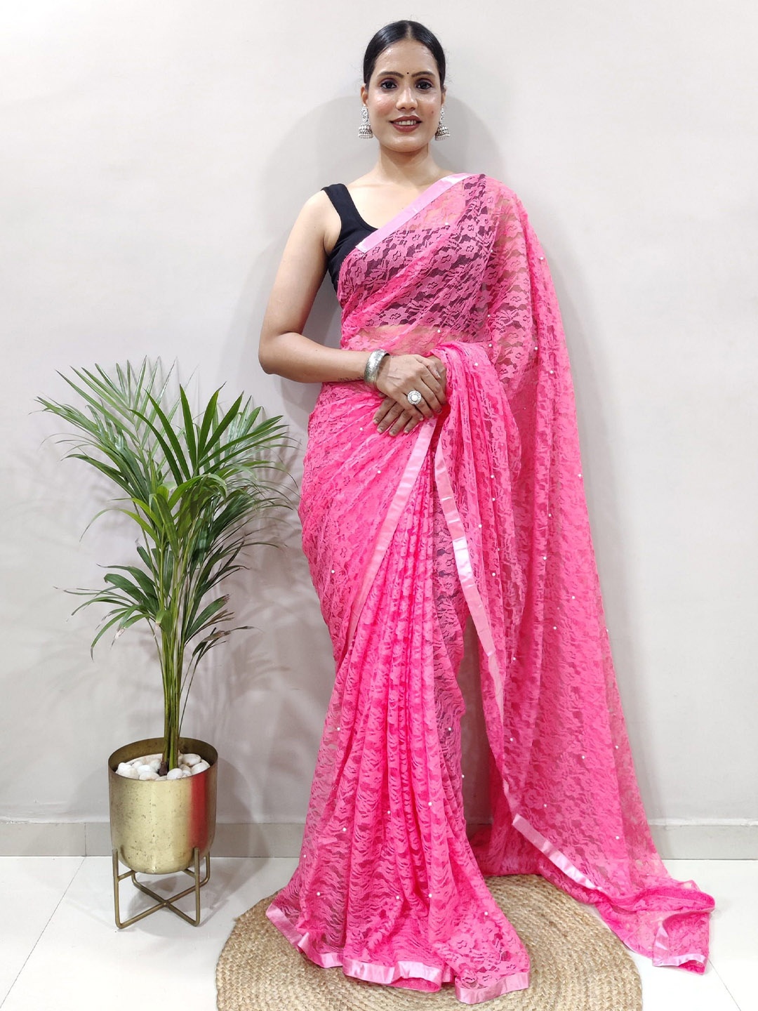 

KALINI Woven Design Brasso Banarasi Saree, Pink
