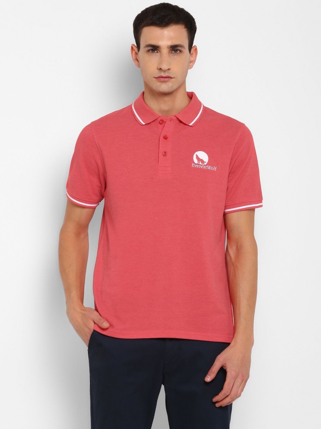 

Everestwolf Men Solid Polo Collar Cotton T-shirt, Pink
