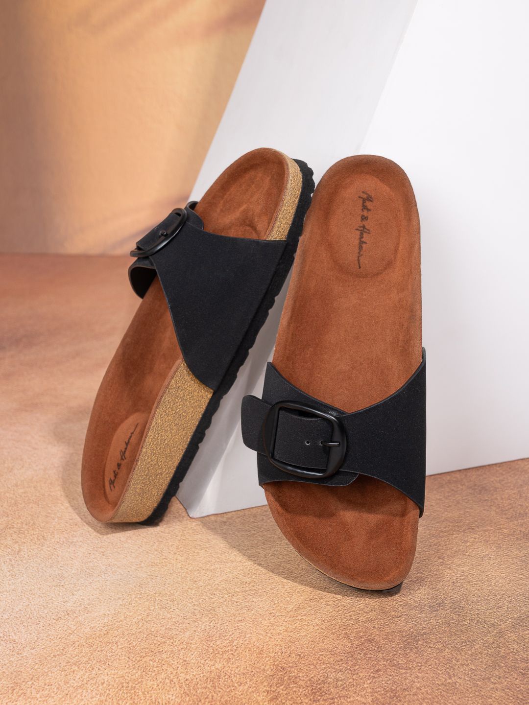 

Mast & Harbour Women Black & Brown Open Toe Flats