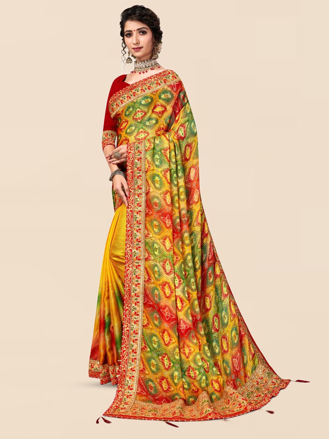 

DIVASTRI Bandhani Printed Saree, Yellow