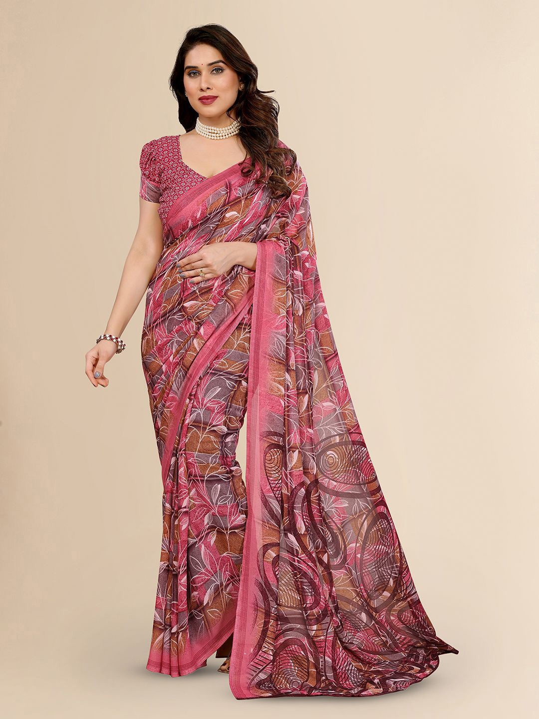 

Moda Rapido Floral Poly Georgette Saree, Maroon