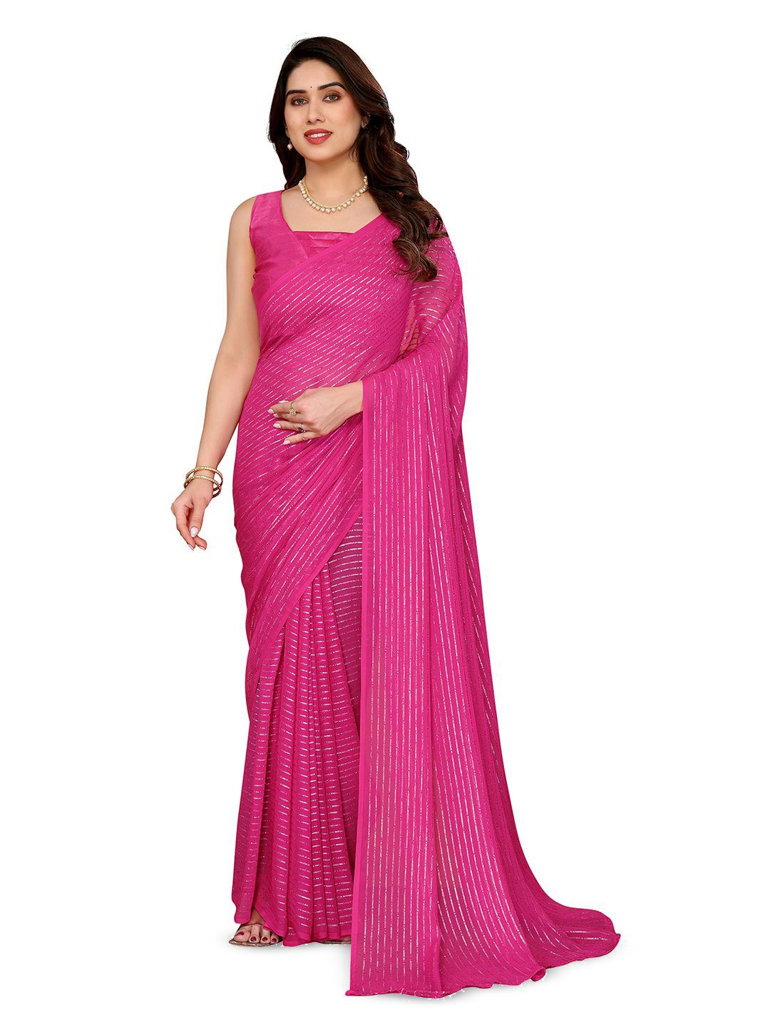 

Moda Rapido Woven Design Poly Georgette Saree, Pink