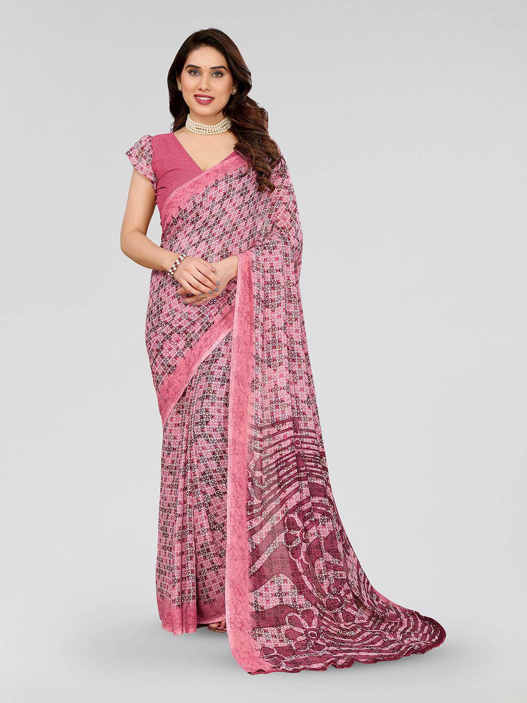 

Moda Rapido Poly Georgette Saree, Pink