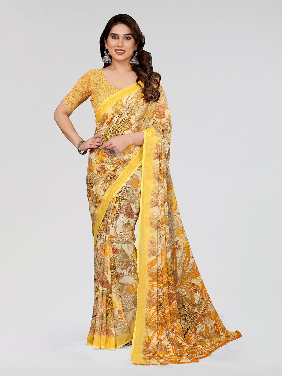 

Moda Rapido Floral Printed Saree, Yellow