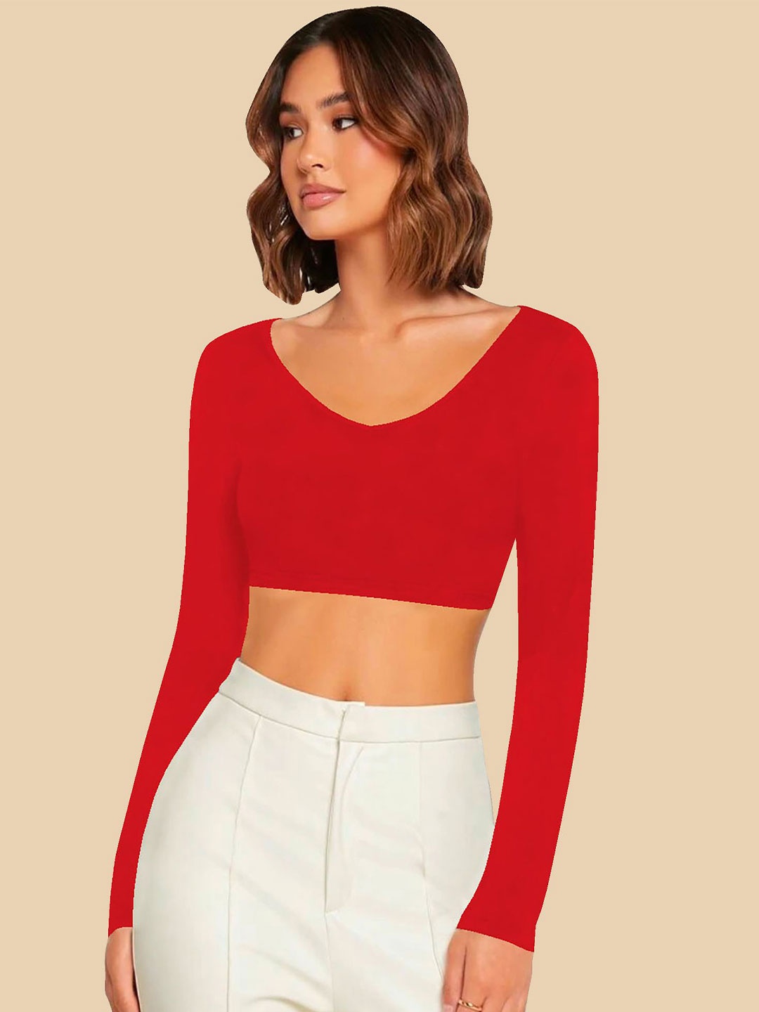 

Dream Beauty Fashion Women Solid V-Neck Top, Red