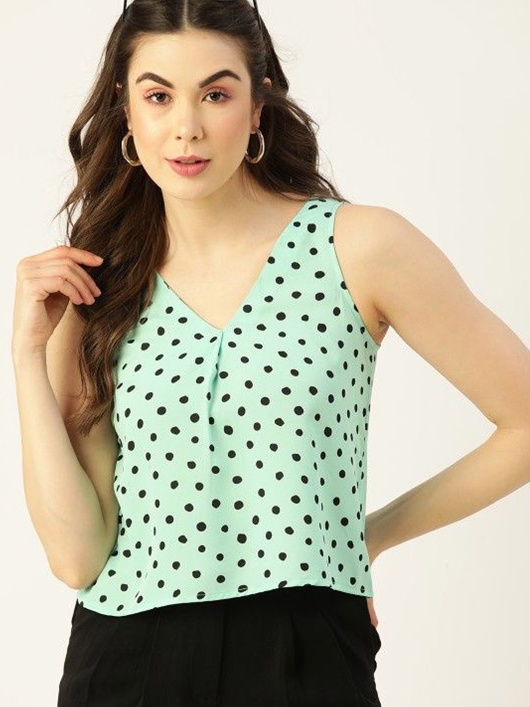 

DressBerry Polka Dot Print Crepe Top, Black