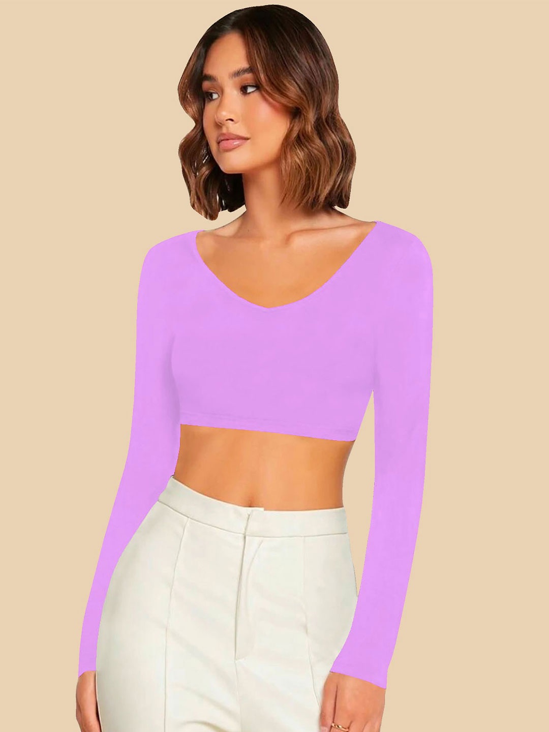 

Dream Beauty Fashion Women Solid V-Neck Top, Lavender