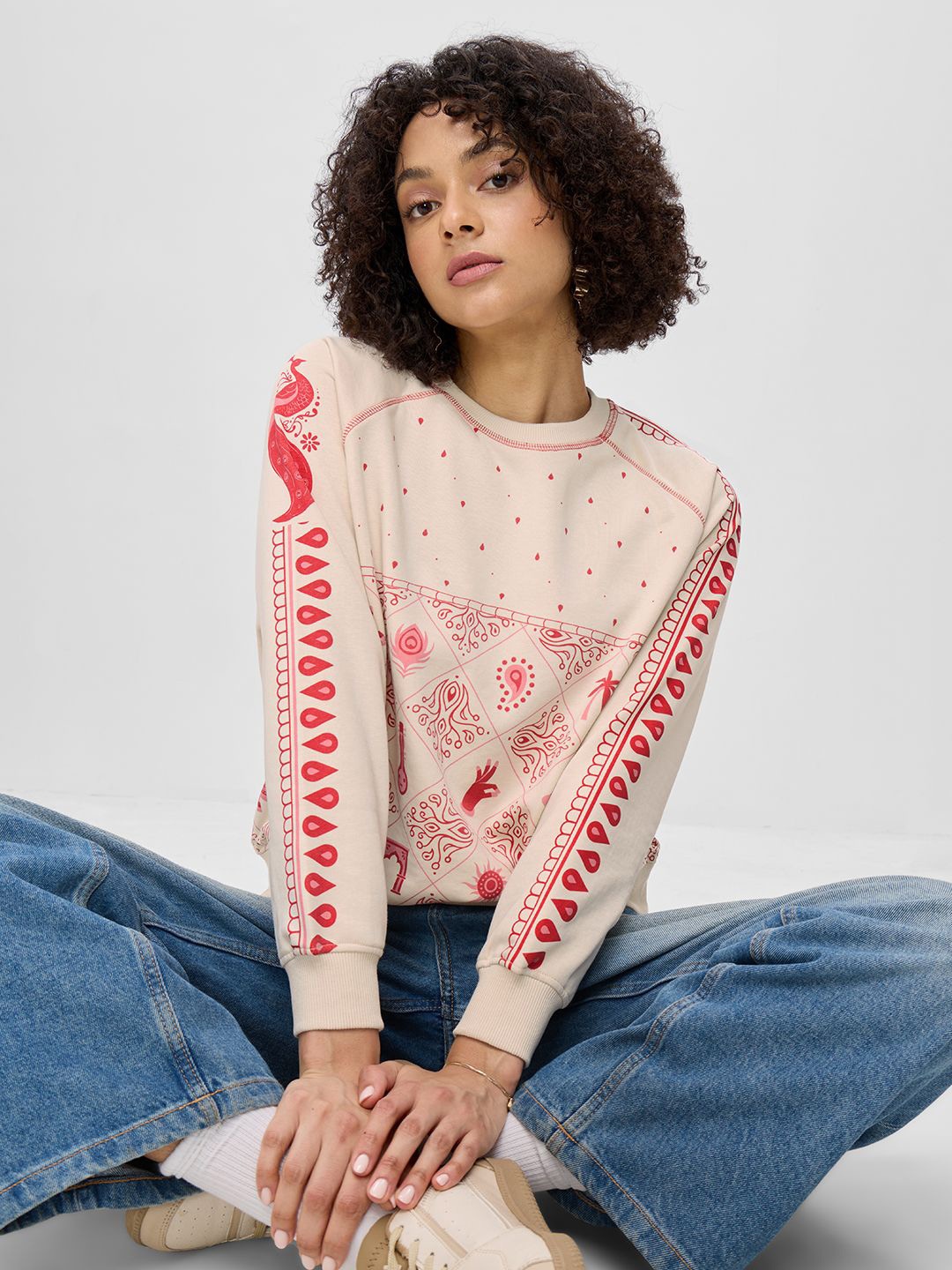 

The Souled Store Indie Printed Oversized Sweatshirt, Cream