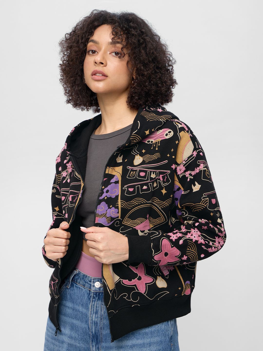 

The Souled Store Women Kung Fu Panda Warrior Printed Oversized Hoodies, Black