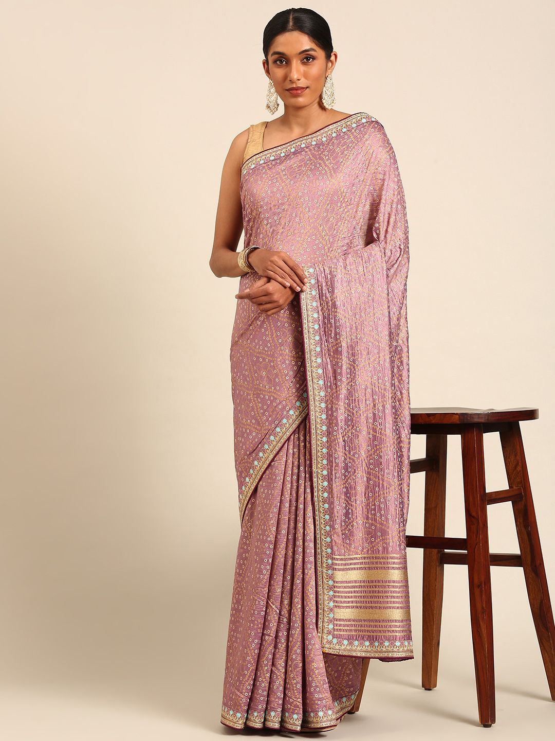 

LeeliPeeri Designer Bandhani Embroidered Silk Blend Saree, Purple
