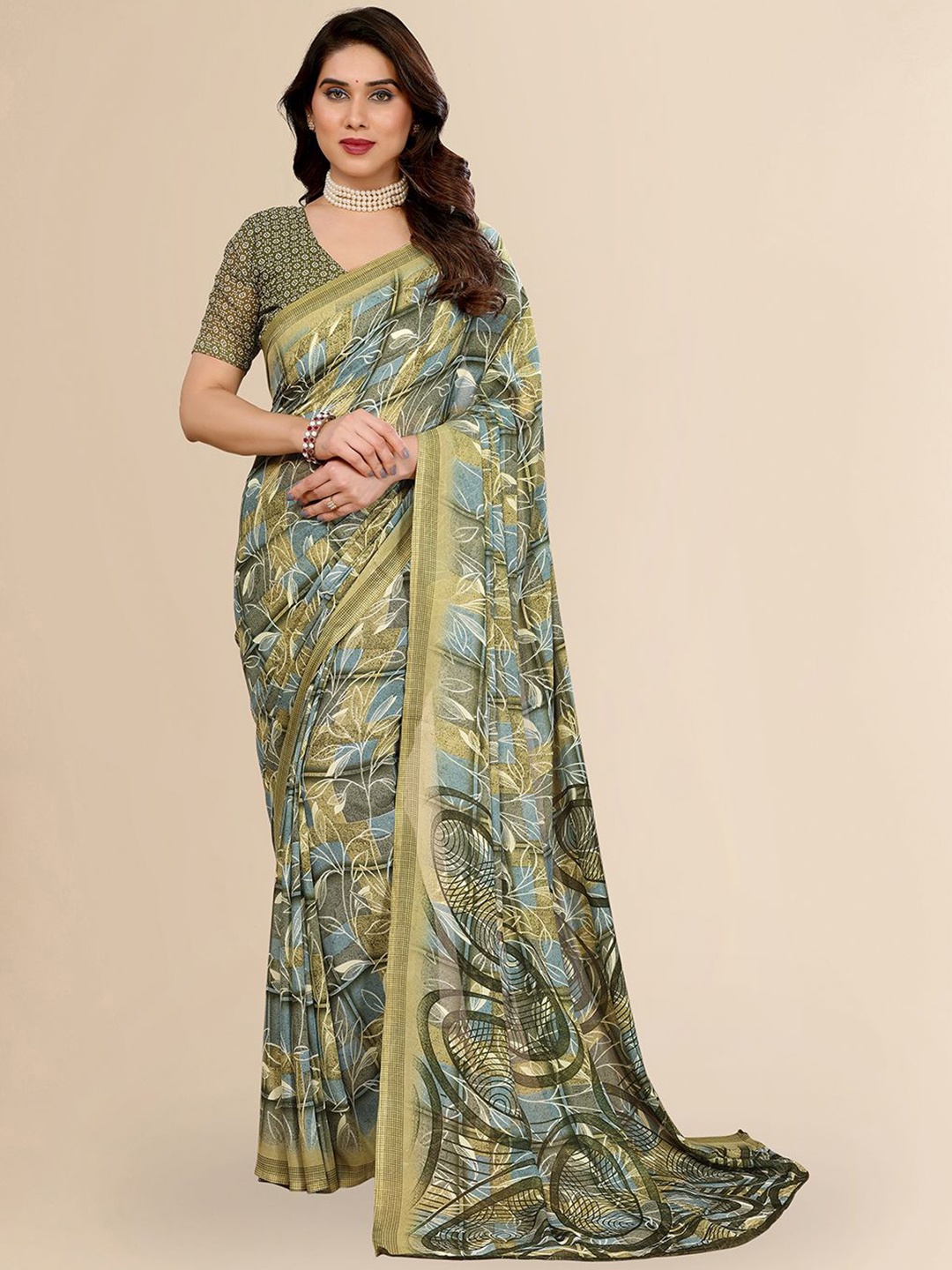 

Moda Rapido Floral Poly Georgette Saree, Green