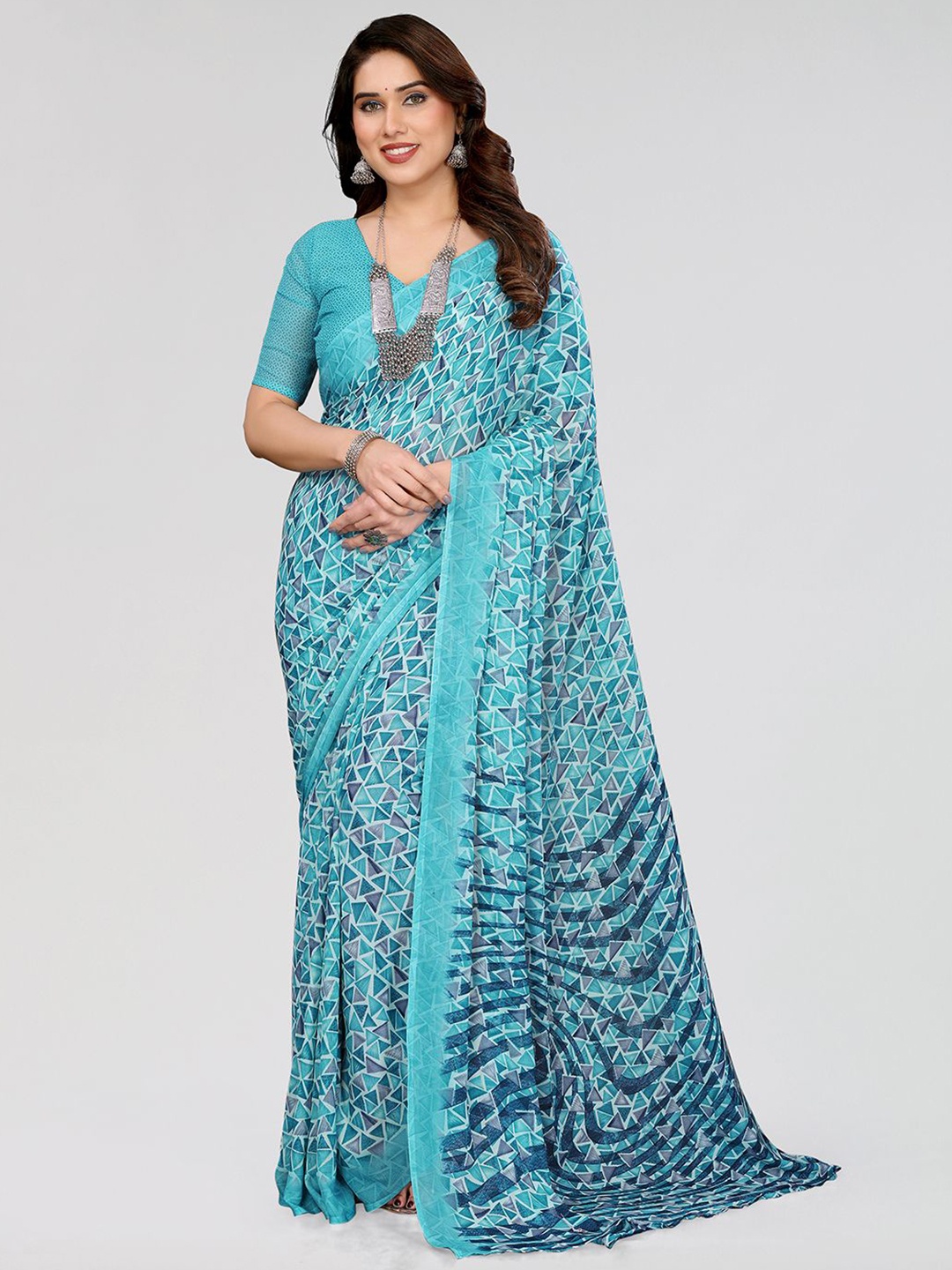 

Moda Rapido Printed Saree With Blouse Piece, Teal