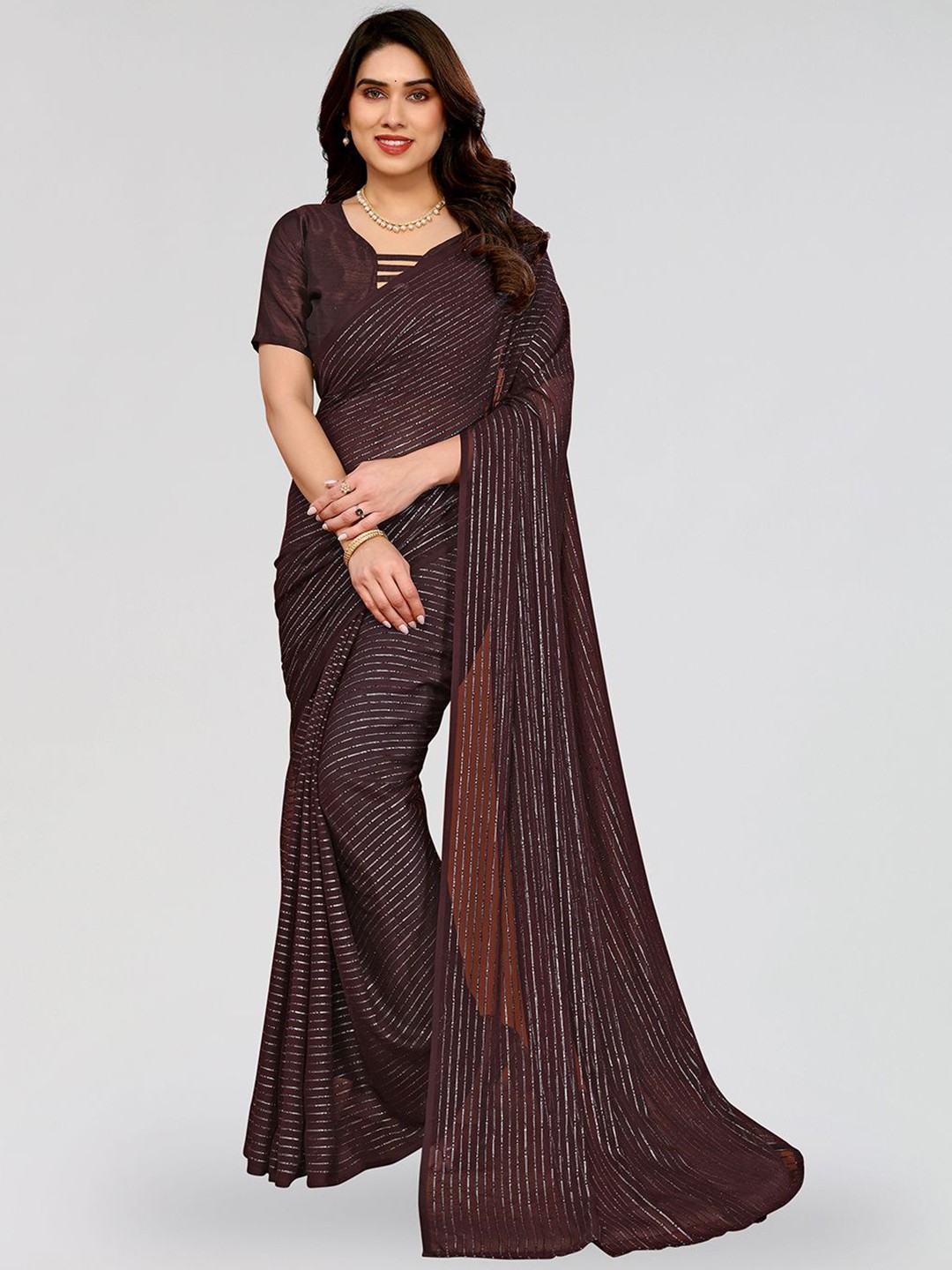 

Moda Rapido Women Striped Saree, Brown