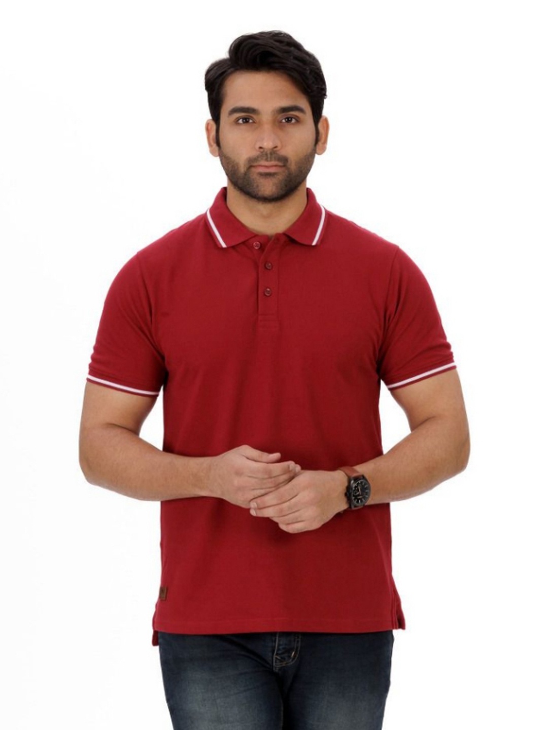 

Everestwolf Men Solid Polo Collar Cotton T-shirt, Maroon