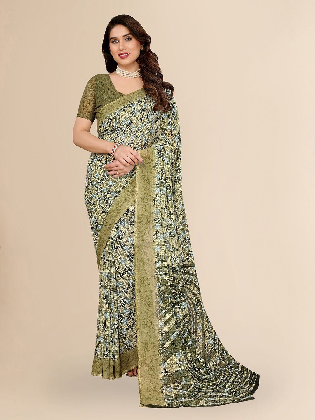 

Moda Rapido Poly Georgette Saree, Green