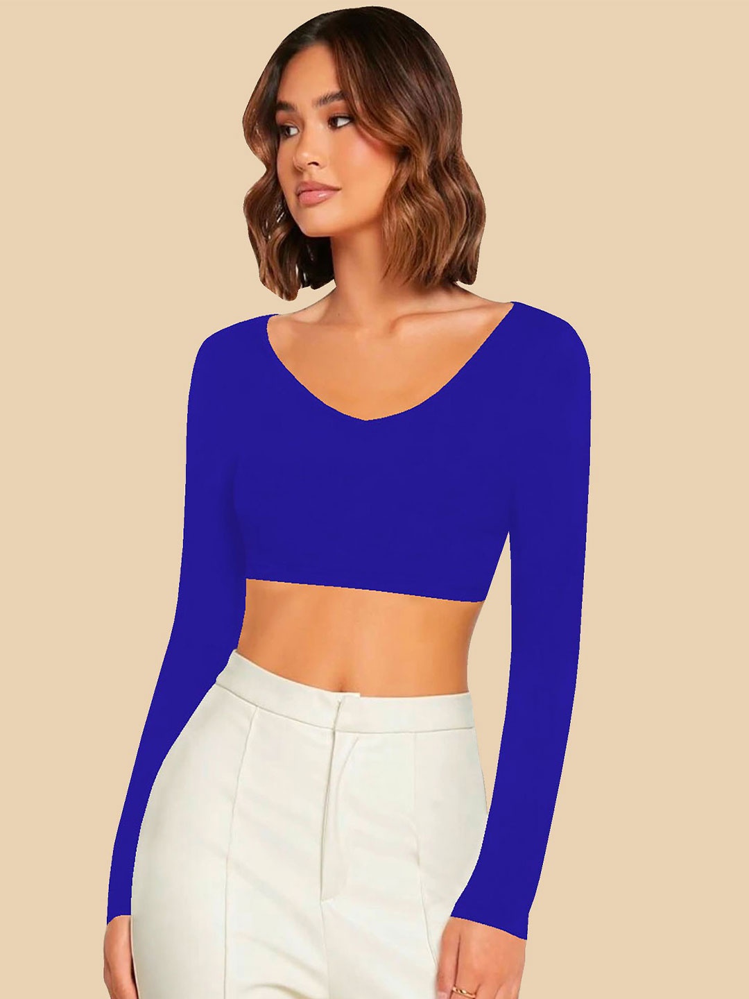 

Dream Beauty Fashion Women Solid V-Neck Top, Blue