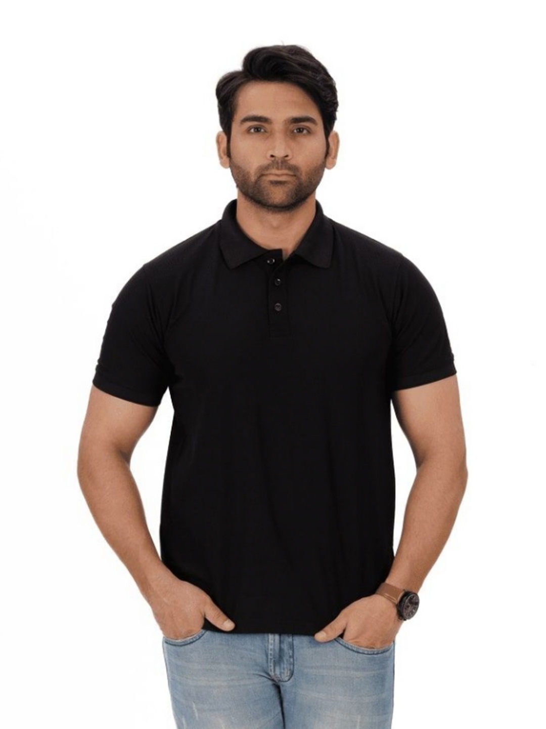 

Everestwolf Men Solid Polo Collar Regular Fit Cotton T-shirt, Black